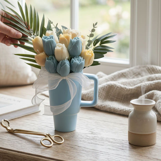 Candle Flowers in Tumbler