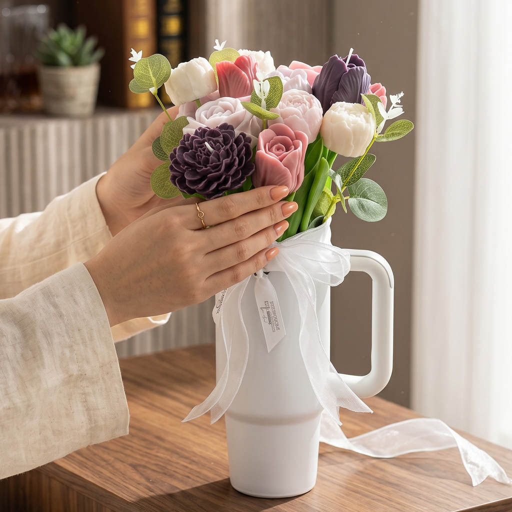Candle Flowers in Tumbler